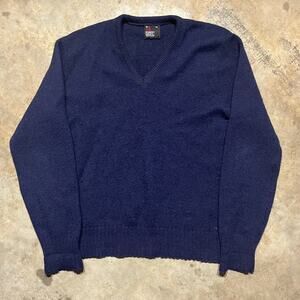 Vintage 80s Robert Bruce Navy V-Neck Wool Sweater